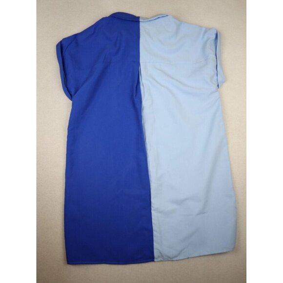 WOMEN'S BLUE SPLIT HALF & HALF COLOR BLOCK SHIRT DRESS - SHIFT - SIZE M/6 - Picture 7 of 7